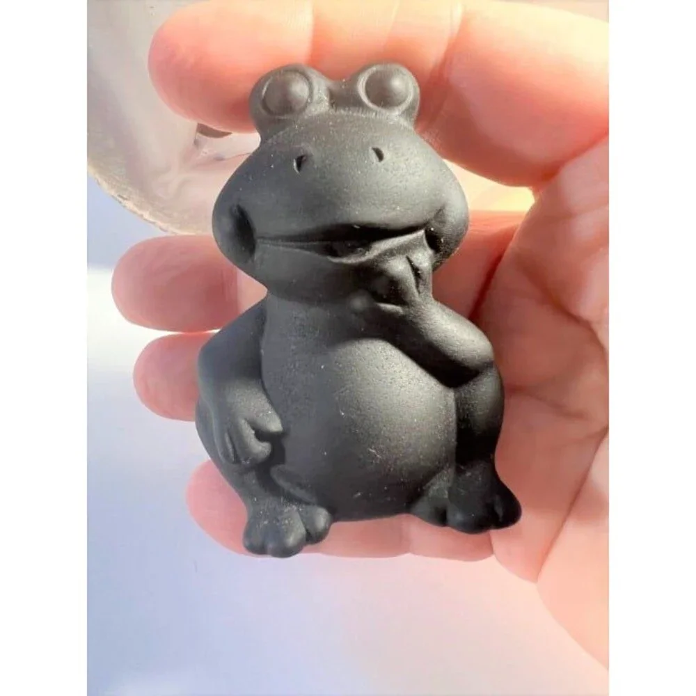 Adorable Black Obsidian Frog Carving